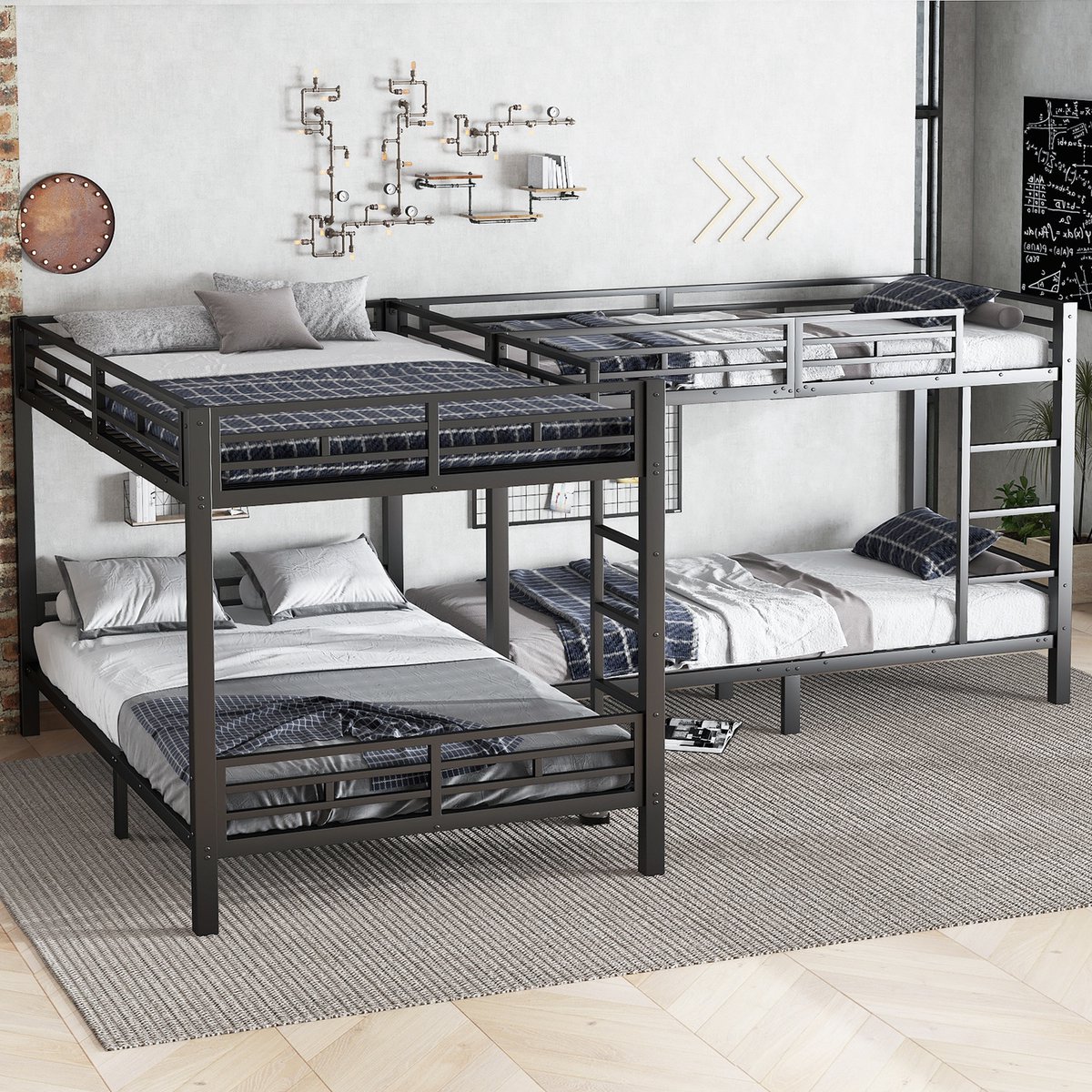 Wishdor Stapelbed 140x200 & 90x200 cm - 3-Traps Ladder - Zwart Metaal - Modern & Ruimtebesparend