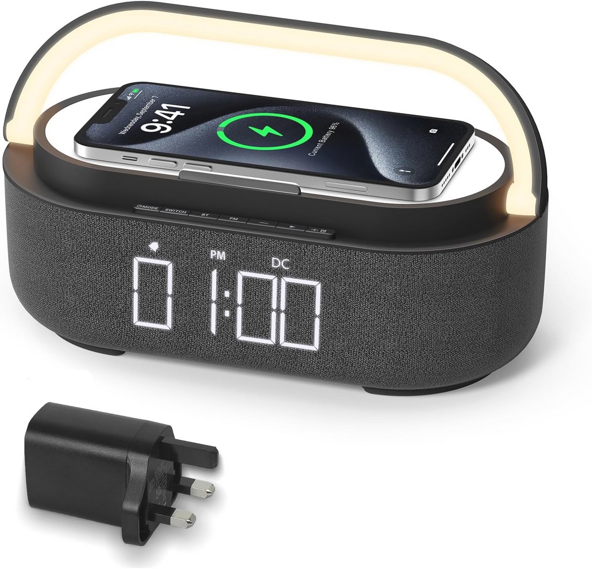 Digitale wekkerradio met draadloze oplader en Bluetooth-luidspreker - Slimme wekker met nachtlampje en USB-oplader
