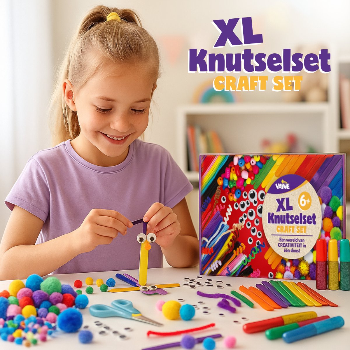Vaive Knutselset 905-delig – Knutselen Meisjes & Jongens - Kralen, Veren, Pompons & Wiebeloogjes - Knutselkoffer - Knutselspullen - Knutselpakketten — afbeelding 2