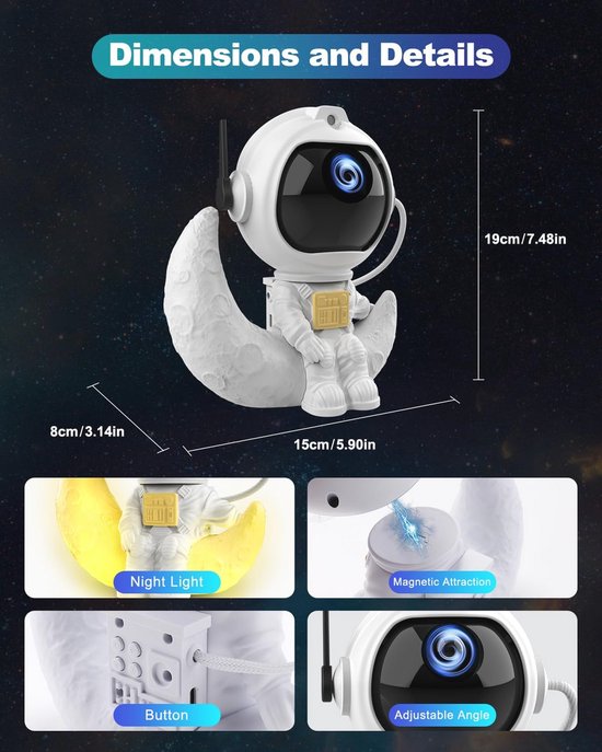Astronaut Galaxy Projector - Sterrenprojector met Mist en Afstandsbediening - Nachtlampje voor Kinderen en Volwassenen - Beste Cadeaus — afbeelding 5