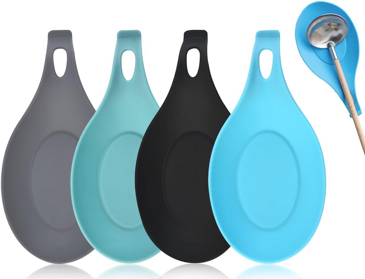 4 Stuks Ceramische en Siliconen Lepelhouders voor Keuken