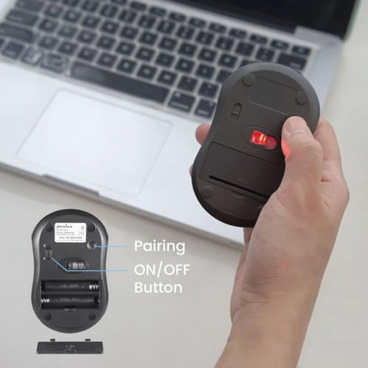 Perixx Perimice-802 Mini Wireless Bluetooth Mouse, Portable Small 3 Buttons Optical Mouse for Laptop Android Tablet PC, Works without USB Receiver, Black