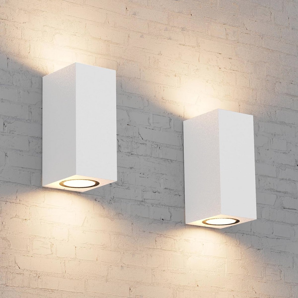 2 Stuks Witte GU10 Buitenwandlamp - IP65 Waterdichte Aluminium Muurverlichting voor Tuin e