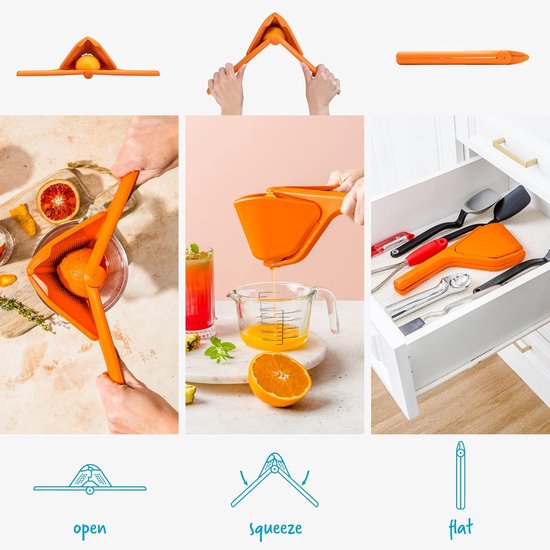 1 stuk - Citruspers - Handmatige Citroensapcentrifuge - Handmatige citroenpers - citruspers - opvouwbare sapcentrifuge - fruitpers - keukensapcentrifuge - draagbaar ontwerp - voor citroenen, sinaasappels of fruit - oranje kleur - 35,3*10,6cm — afbeelding 2