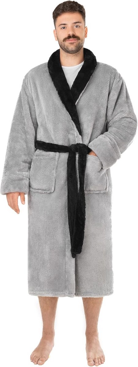 Heren Badjas Winter – Zachte Fleece Badjas met Kap, Warme Lange Morgenjas in Microvezel