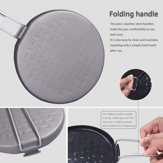 Titanium Antiaanbak Pan voor Outdoor Koken - Opvouwbaar Handvat — afbeelding 5