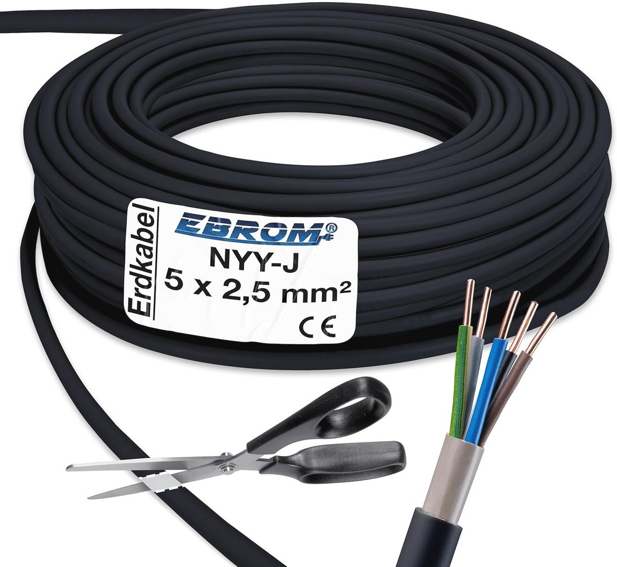 Stroomkabel 5 x 2,5mm² - Zwarte Grondkabel per Meter voor Buitentoepassing