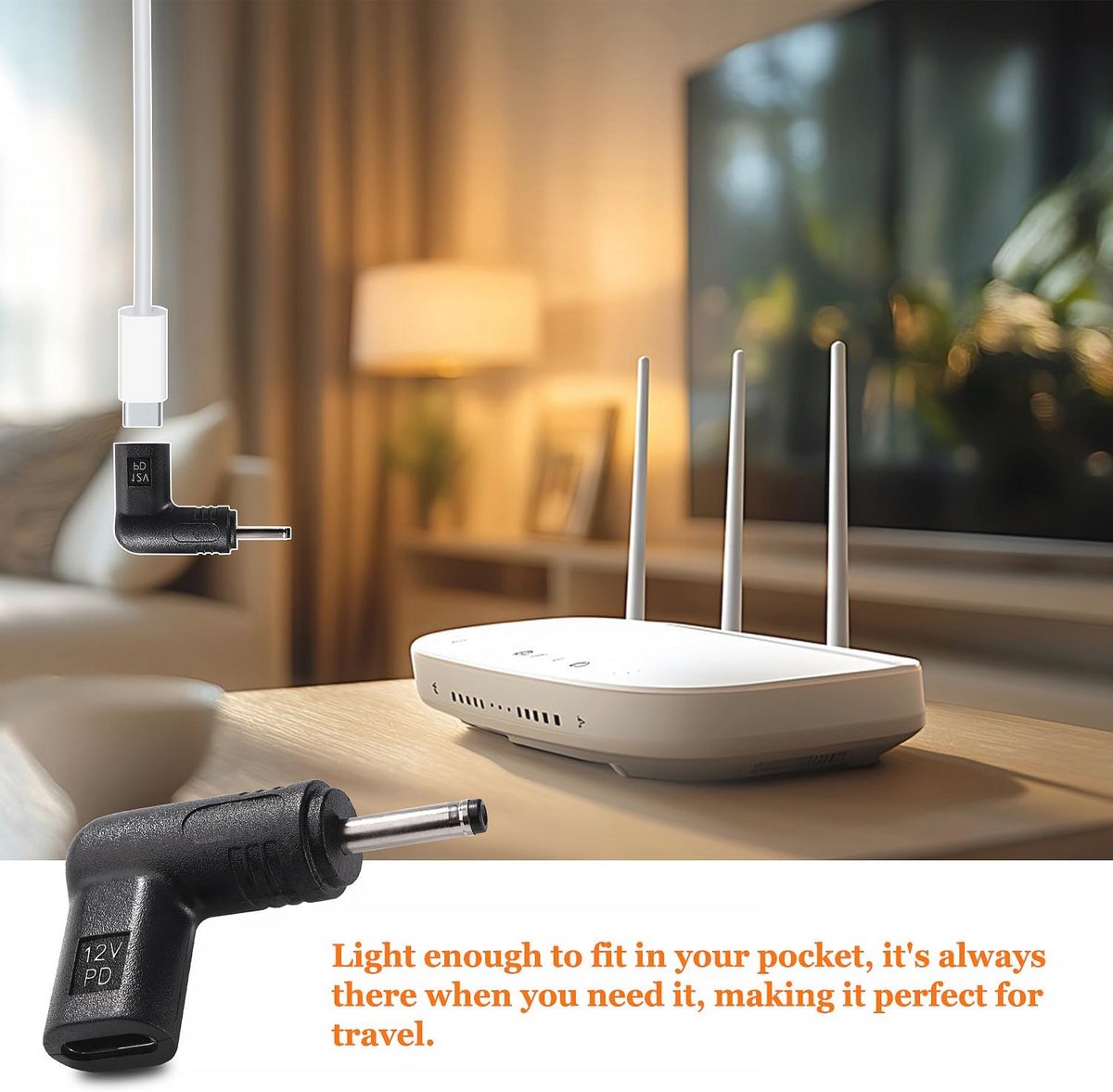 USB C naar DC 12V Adapter - Type C Vrouwelijk naar DC 3.0x1.1 mm Mannelijk - 90 Graden Gehoekt voor Routers en Bewakingsapparatuur