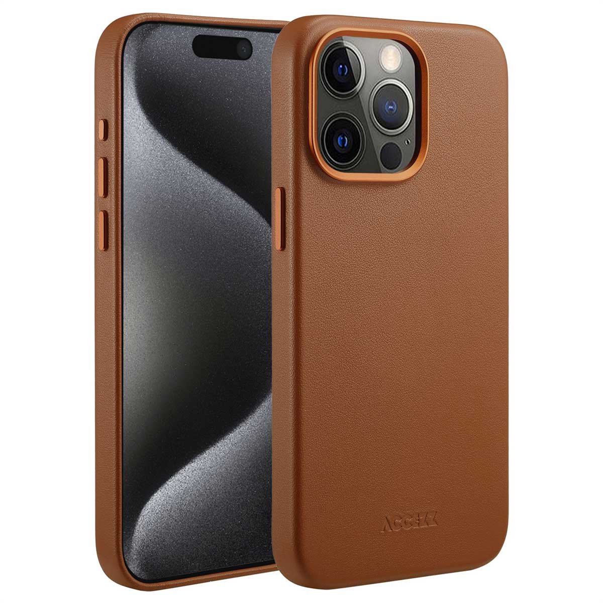Accezz Hoesje Geschikt voor iPhone 15 Pro Max Hoesje - Accezz Geschikt voor MagSafe Leather Backcover - bruin