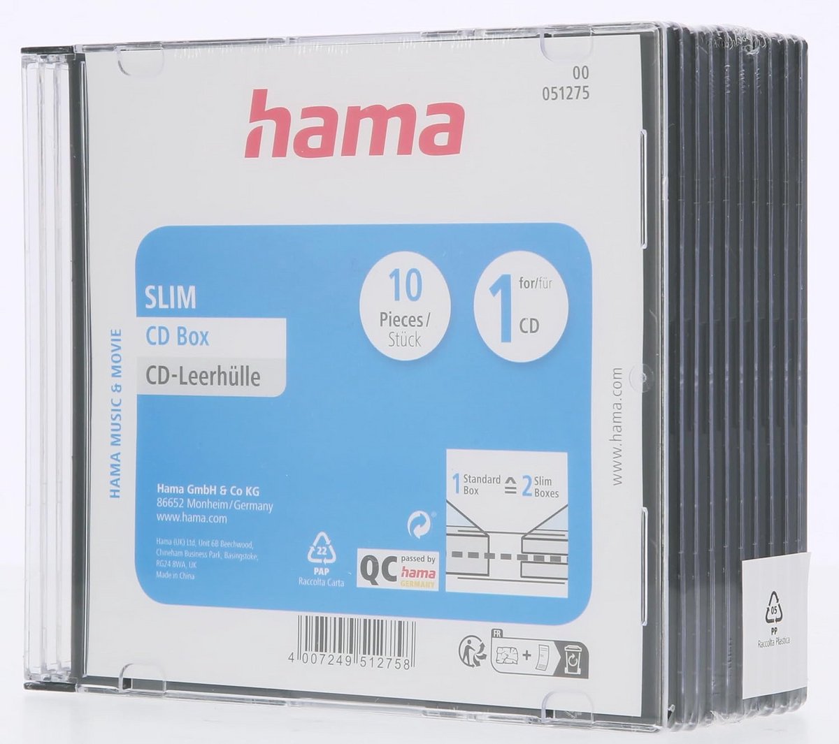 Slimline CD-hoes transparant zwart - verpakking van 10 stuks