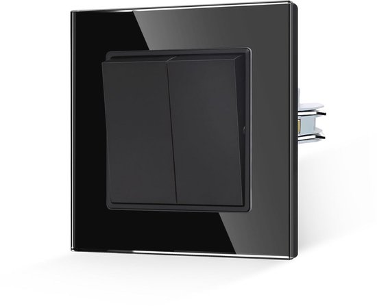 BSEED Lichtschakelaar Inbouw 2 Voudig 1 Weg 2 Voudig 1 Weg, Moderne Wandschakelaar met PC-Frame, Drukknopschakelaar met Kabelklemmen en Klauwen, Zwart BSEED Lichtschakelaar Inbouw 2 Voudig 1 Weg 2 Voudig 1 Weg, Moderne Wandschakelaar met PC-Frame, Drukknopschakelaar met Kabelklemmen en Klauwen, Zwart