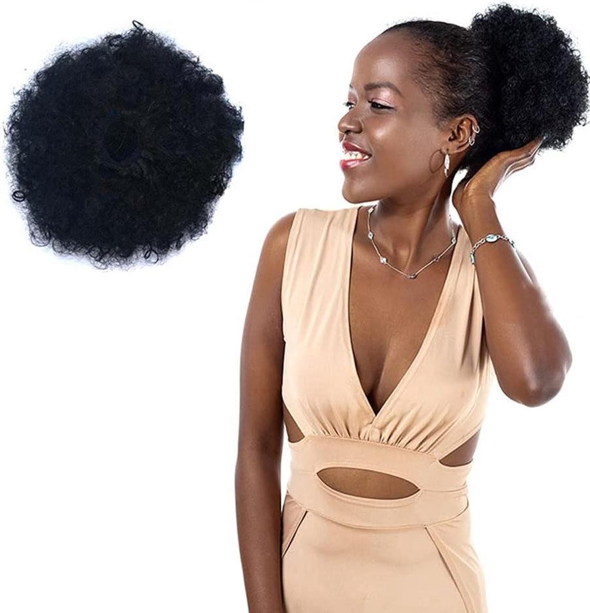 E-Ambar - Synthetisch Krullend Haar Paardenstaart Met Trekkoord - Afro Kinky - Zwart