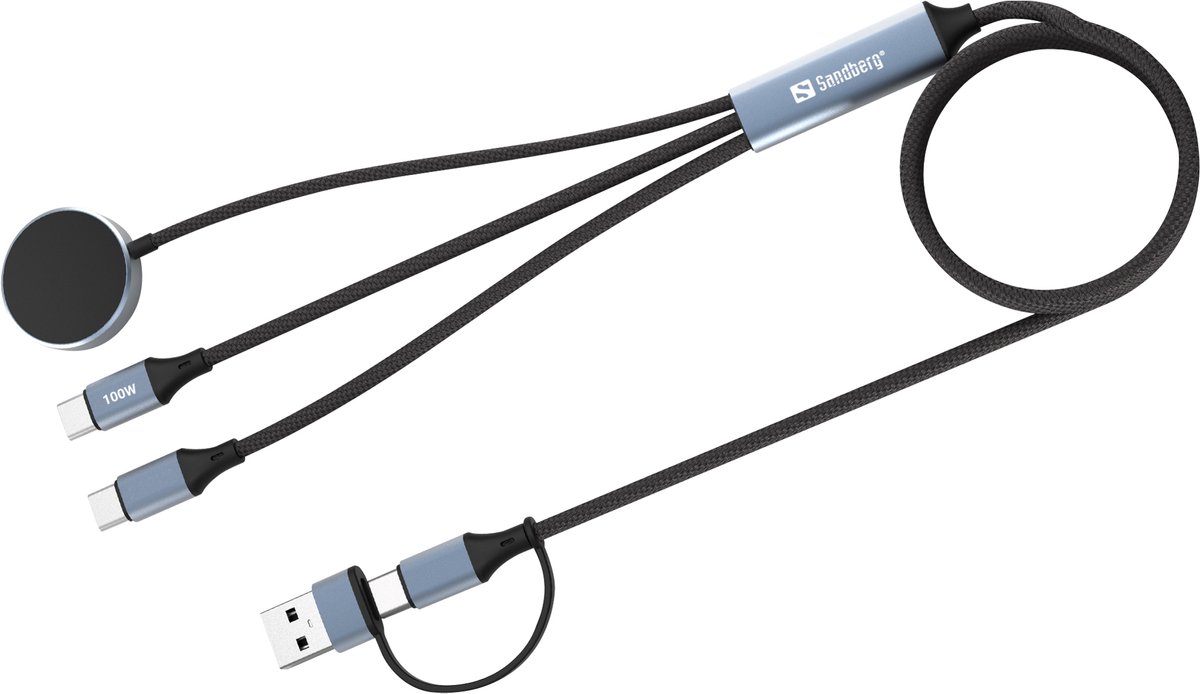 Sandberg 441-69 USB-kabel 1,2 m USB A/USB C 2 x USB-C/MagSafe 100 W Zwart