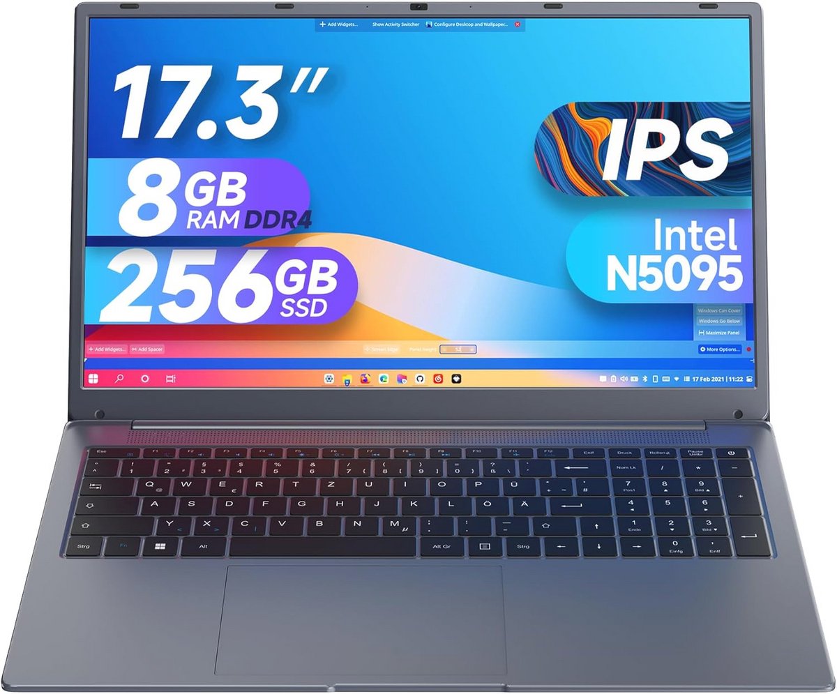 Laptop 17 inch met 8 GB RAM en 256 GB SSD – Celeron Quad Core N5095