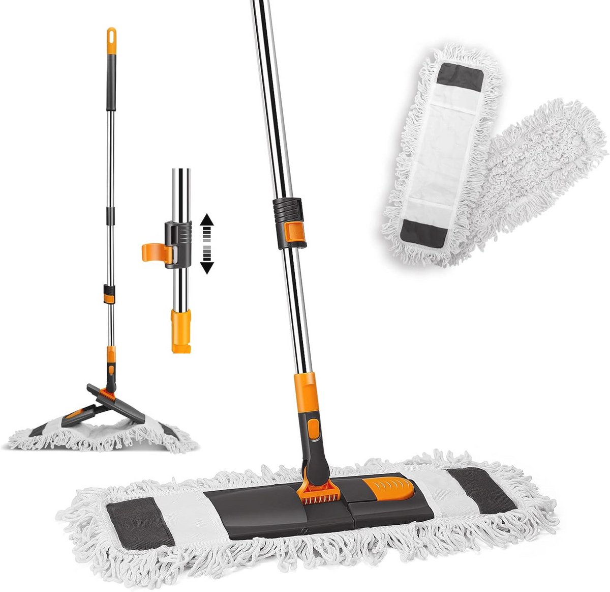 Platte Vloerwisser 60 cm met Telescoopsteel en Dweilpads - Ideaal voor Houten, Tegel, Marm