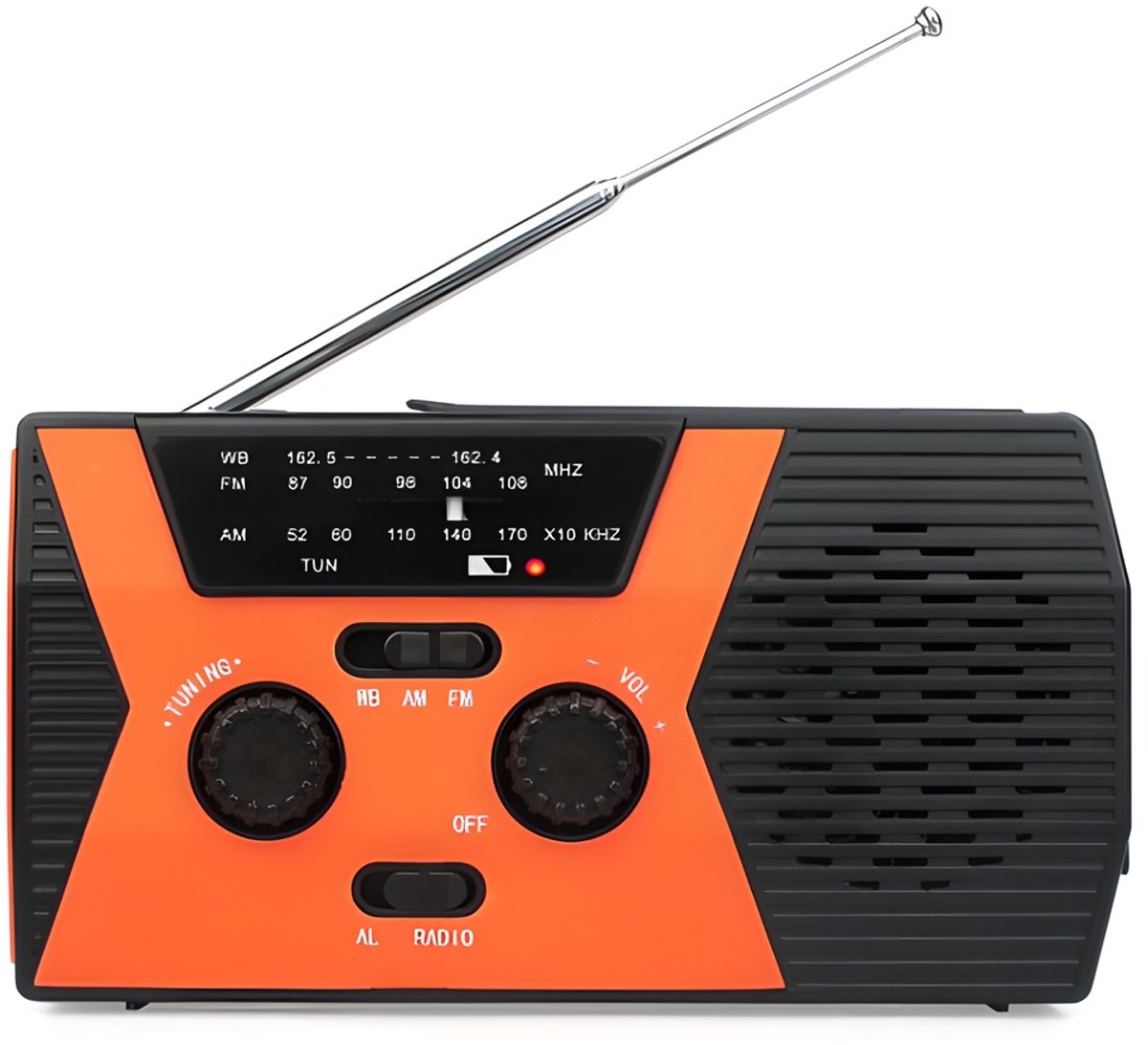 Draagbare radio - Noodradio - noodradio solar opwindbaar - opwindbare radio - Met zaklamp en leeslampje - 2000mah - Zwart/Oranje - ABS