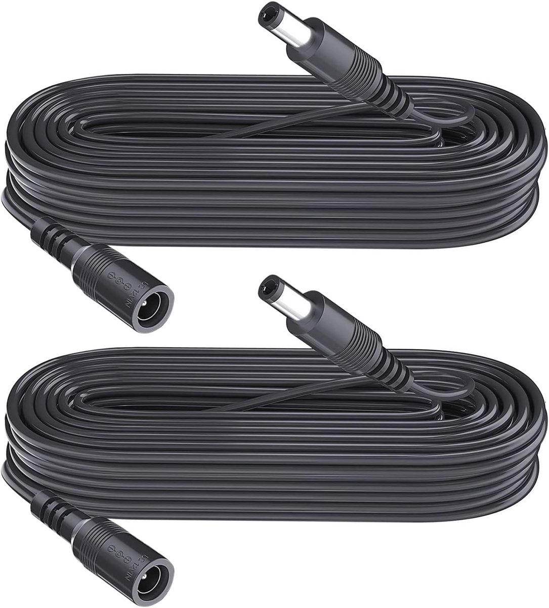 2-pack 3m DC verlengkabel Male to Female 5.5mm x 2.1mm voor beveiligingscamera's, DVR, router, printer, LED-strip