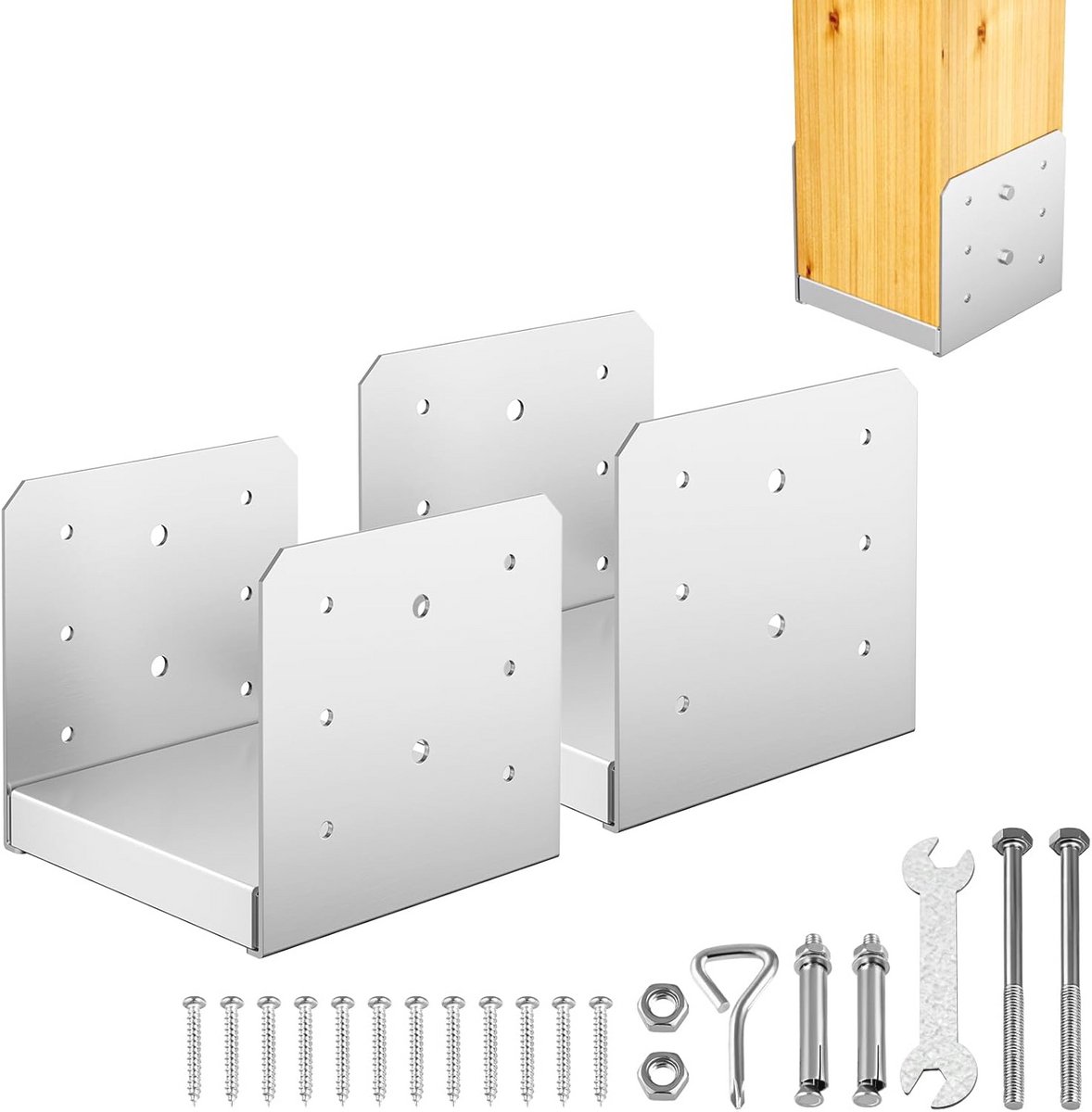 Roestvrijstalen Verstelbare Paalankerbeugel - 6x6 Postbasis (2 Stuks) voor Paviljoen en Veranda