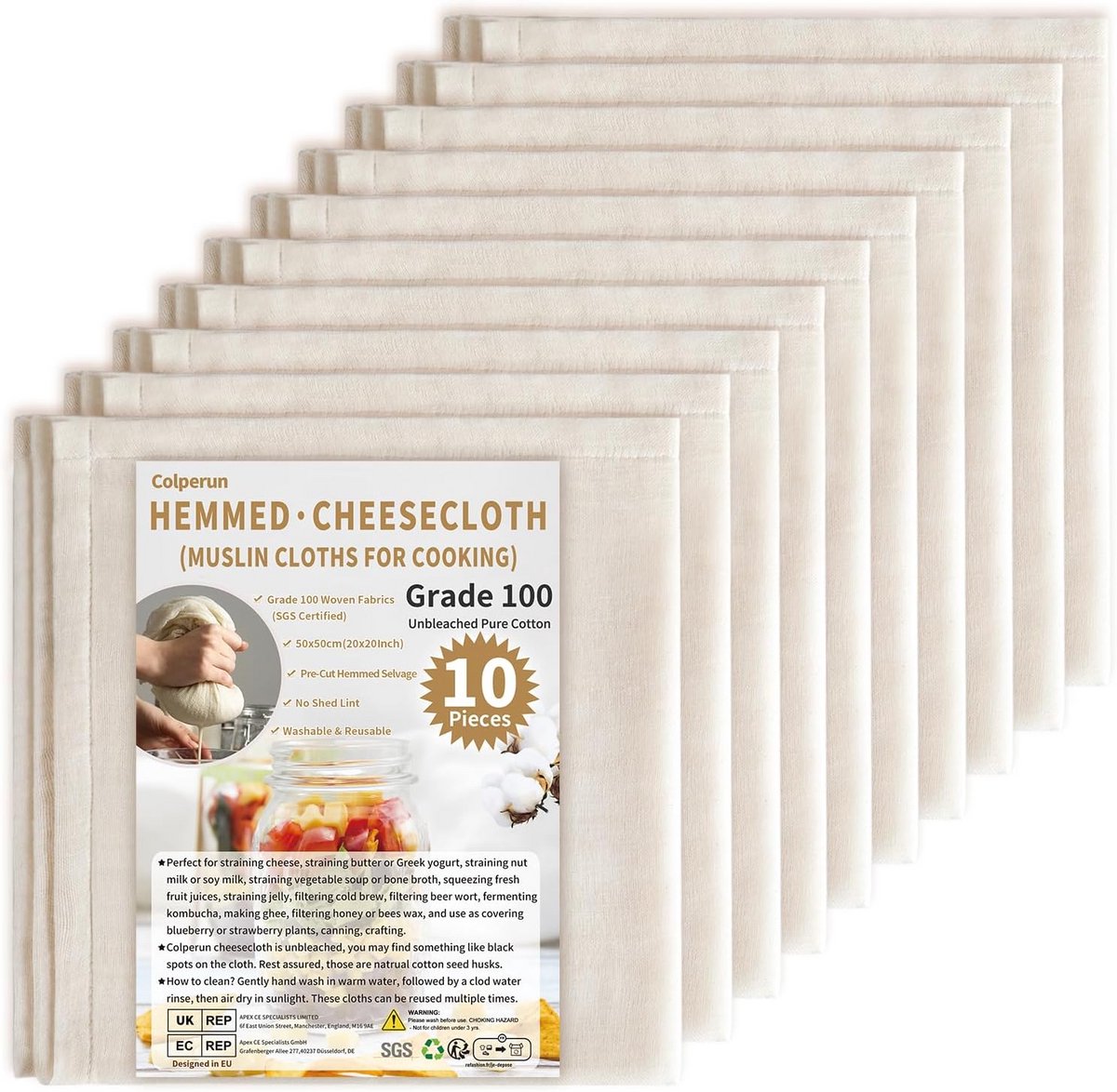 Kaasdoek 10 stuks 100% katoen 50 x 50 cm - ongebleekt