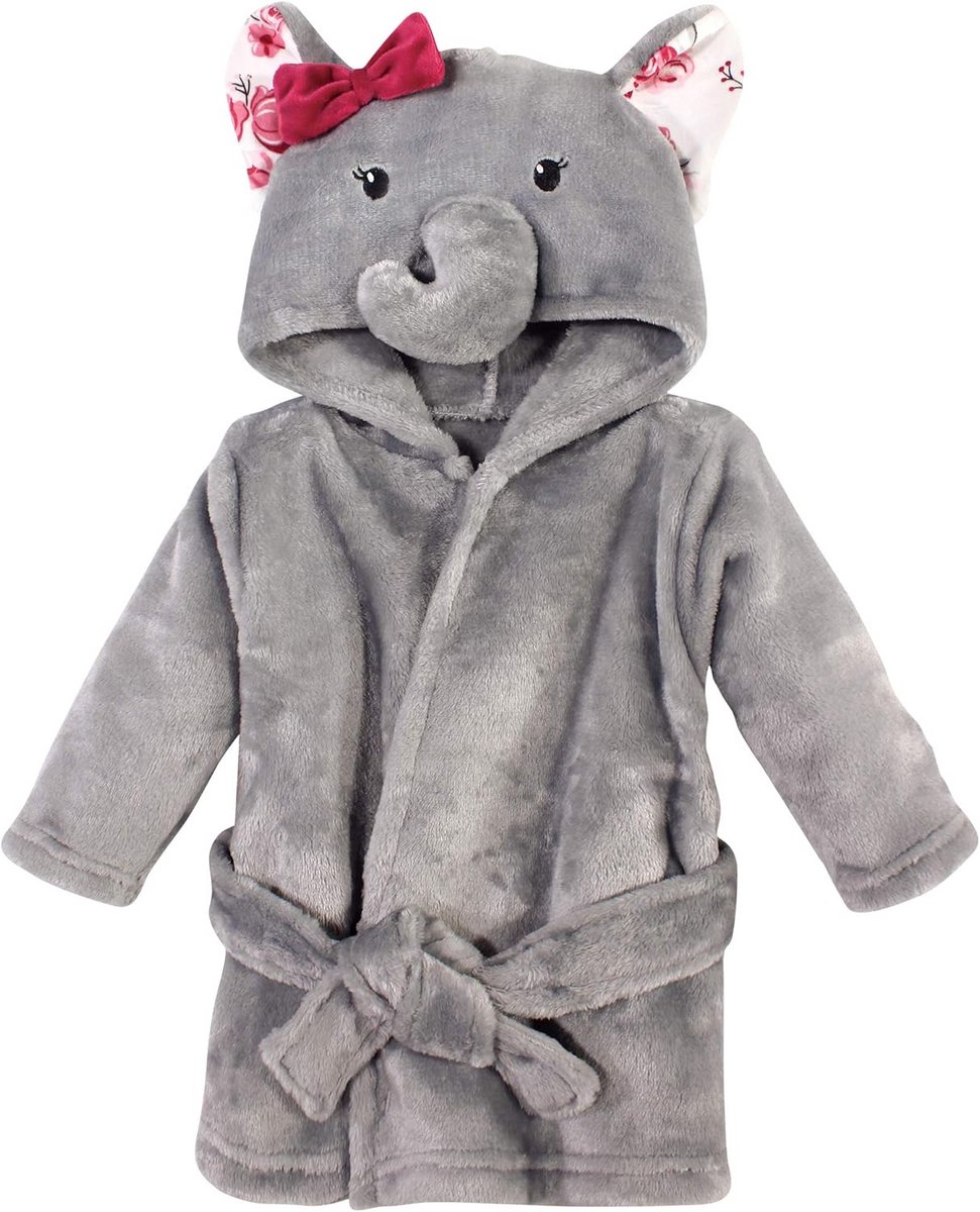 Pluche Kinderbadjas met Dierenkap voor Baby's en Peuters, Grijs Roze Olifant, 0-9 Maanden