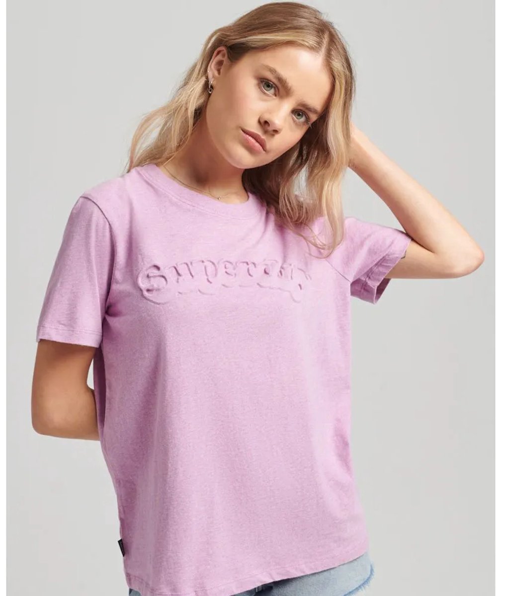 Superdry Vintage Cooper Emboss T-shirt Met Korte Mouwen S Vrouw Pale Lavender Marl