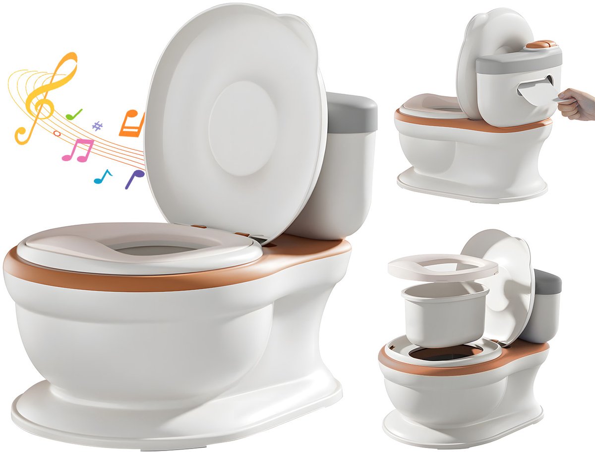 Plaspotje met doorspoelgeluid - Toilettrainer - Uitneembare binnenpot - Kindertoilet 1-4 jaar-Oranje kleur