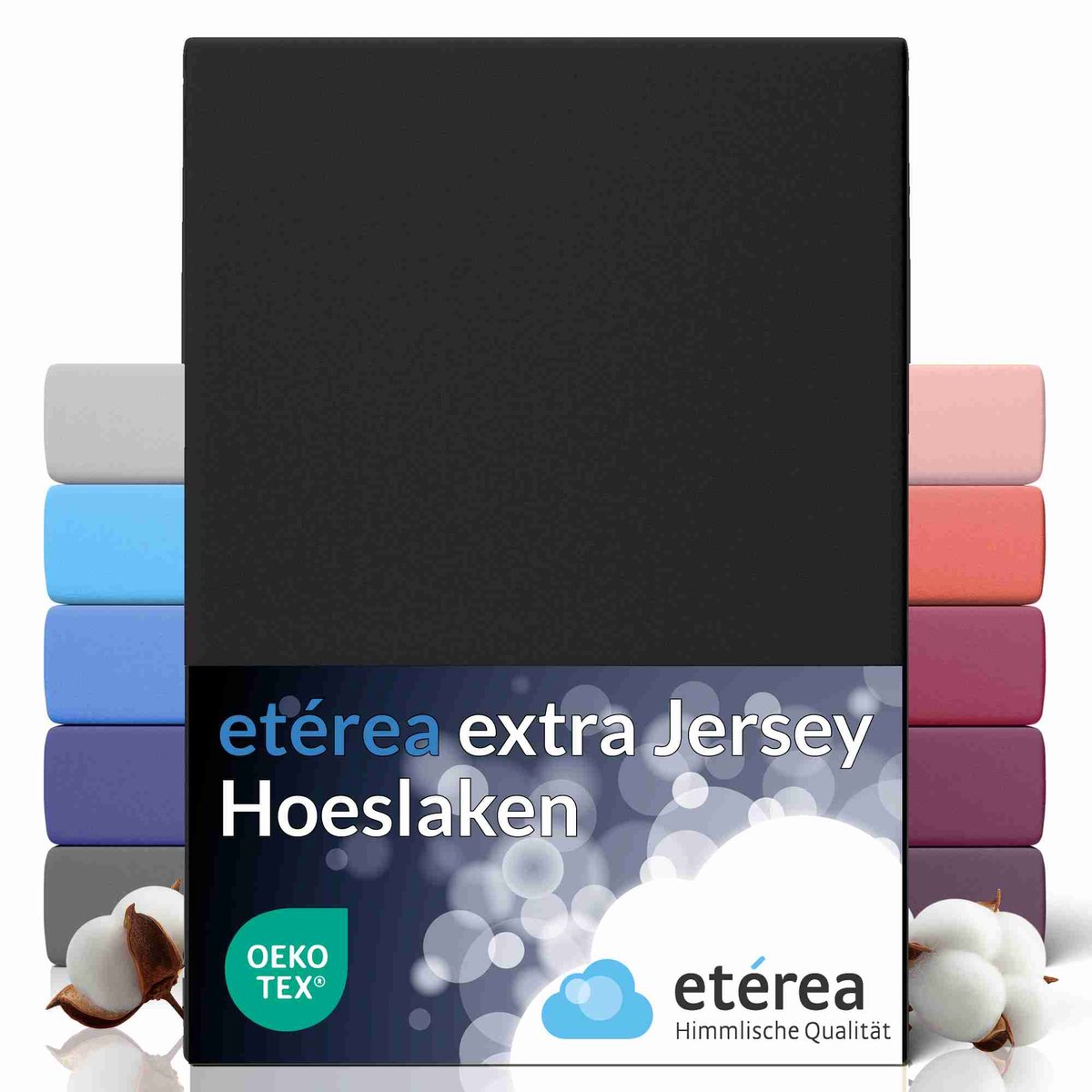 etérea Extra Jersey Hoeslaken 240x220 cm - Oekotex - 100% katoen - bis 35 cm - Zwart