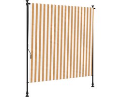 vidaXL - Rolgordijn - voor - buiten - 150x270 - cm - stof - en - staal - oranje - en - wit