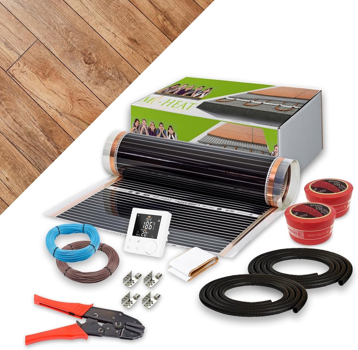 Elektrische Vloerverwarming 130W/m² Compleet Set 1,0m² met WiFi Thermostaat - Voor Laminaat en Parket