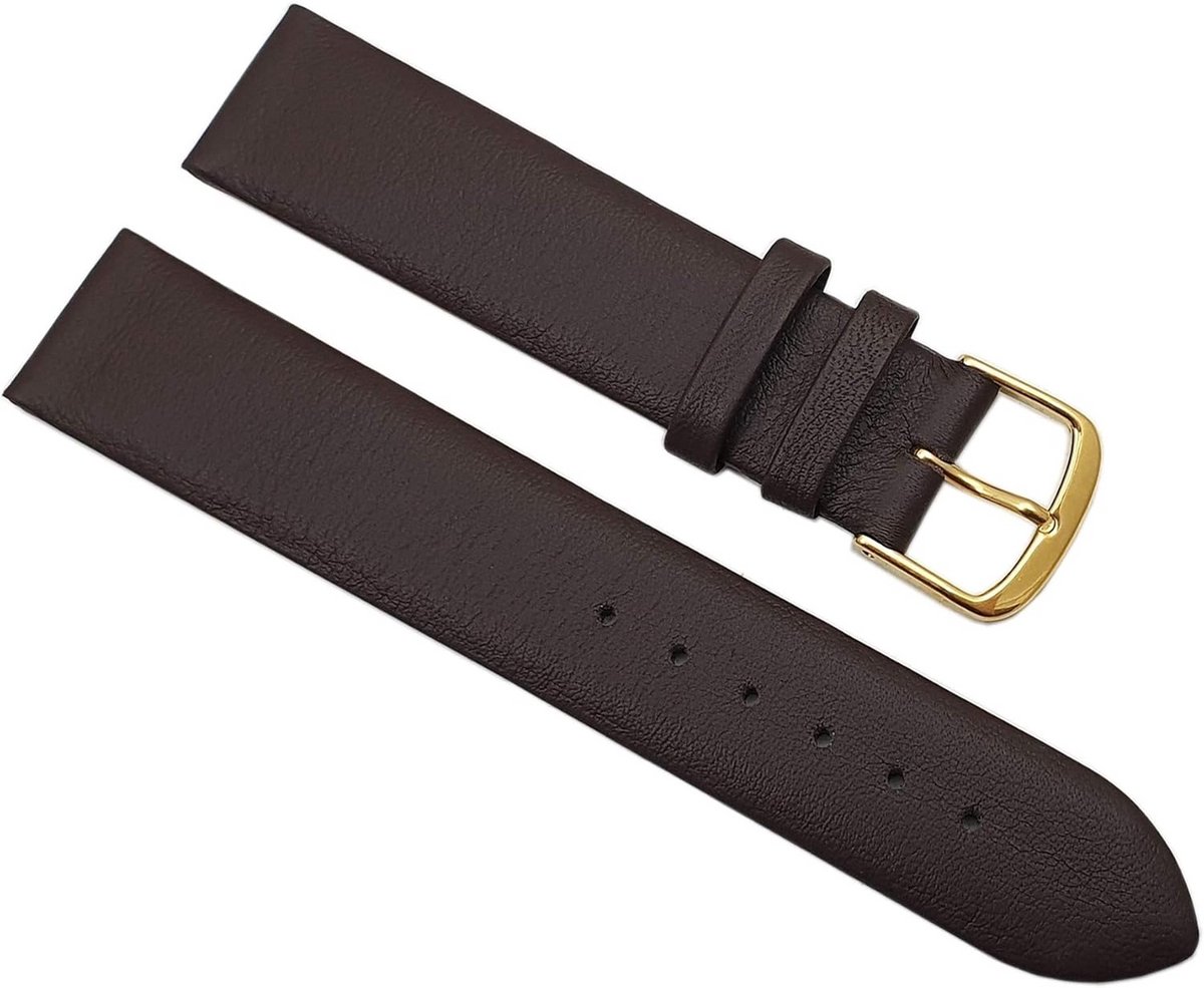 Donkerbruine Kalfsleren Horlogeband 19mm - Echt Leer met Goudkleurige Gesp