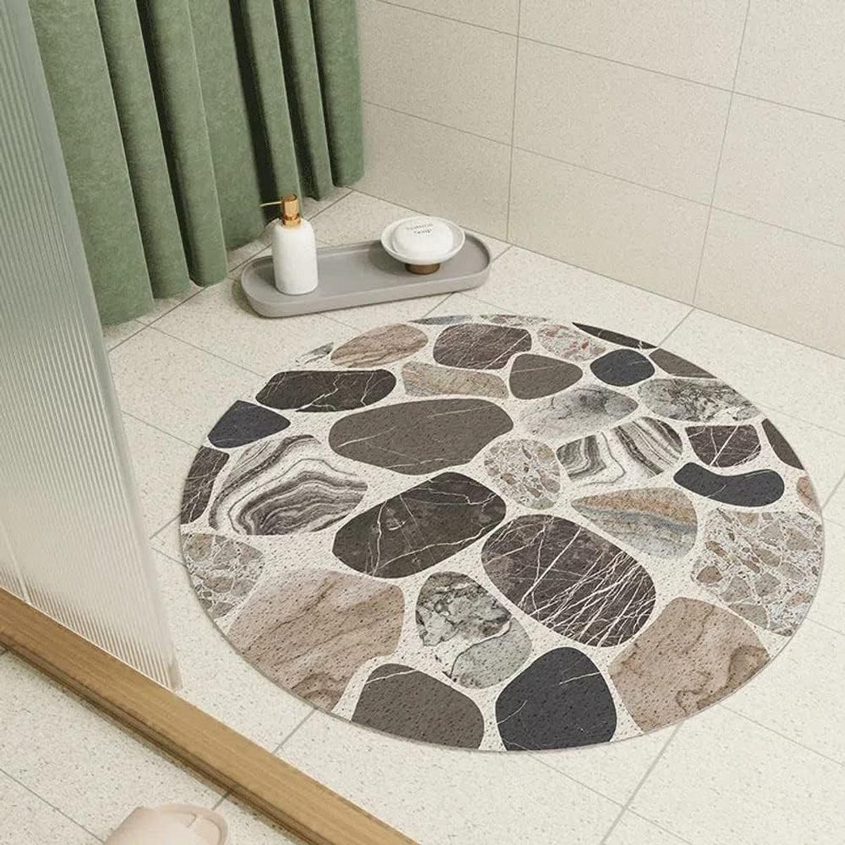 Ronde Douchemat Loofah Antislip met Drainage Afvoer - Antibacteriële Badmat voor Douche