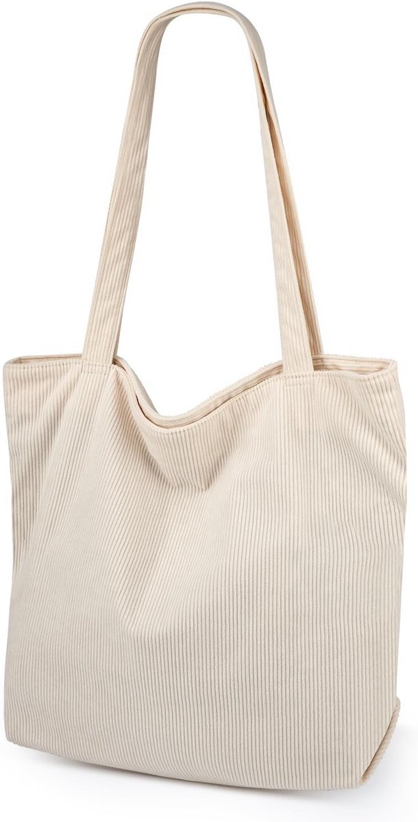 Grote Corduroy Shopper Tas voor Dames - Casual Schoudertas met Rits en Binnenvakken