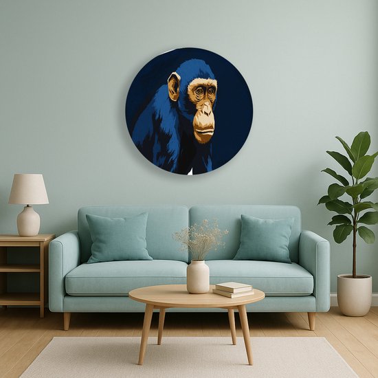 Chimpansee – wandkunst rond – aluminium – Dibond muurcirkel – 80x80 cm