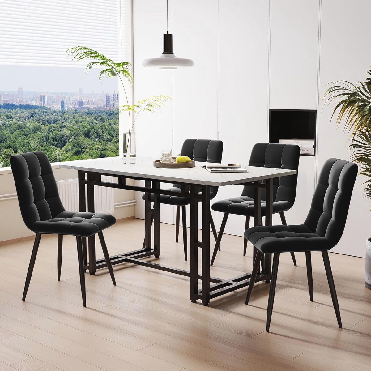 Eettafel met 4 Stoelen 120 x 70 cm - Moderne Keukenset van Linnen en IJzer