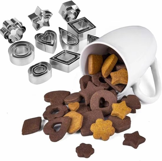 BekkiB 7744, set van 5 uitsteekvormpjes, 5 verschillende afmetingen, voor koekjes, fondant en marsepein, roestvrij staal