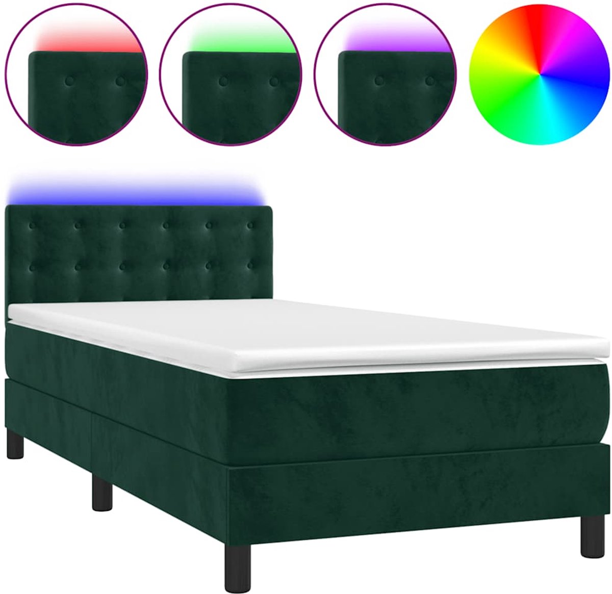 vidaXL - Boxspring - met - matras - en - LED - fluweel - donkergroen - 80x200 - cm