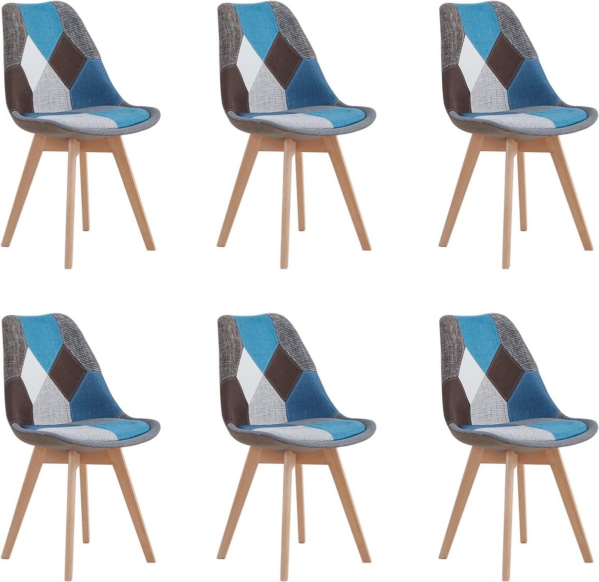 Set van 6 Eetkamerstoelen Scandinavisch Design met Massief Houten Poten Blauw