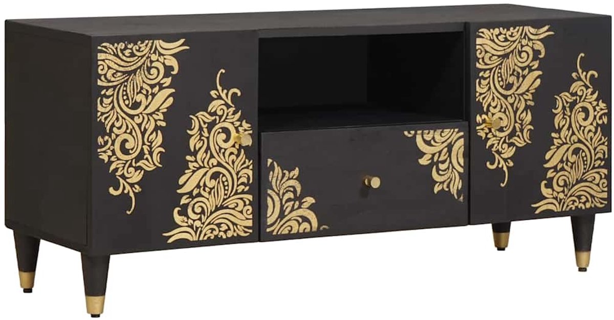 vidaXL - TV - Kast - met - lade - Zwart - 105 - x - 33 - x - 46 - cm - Massief - Mango - Hout