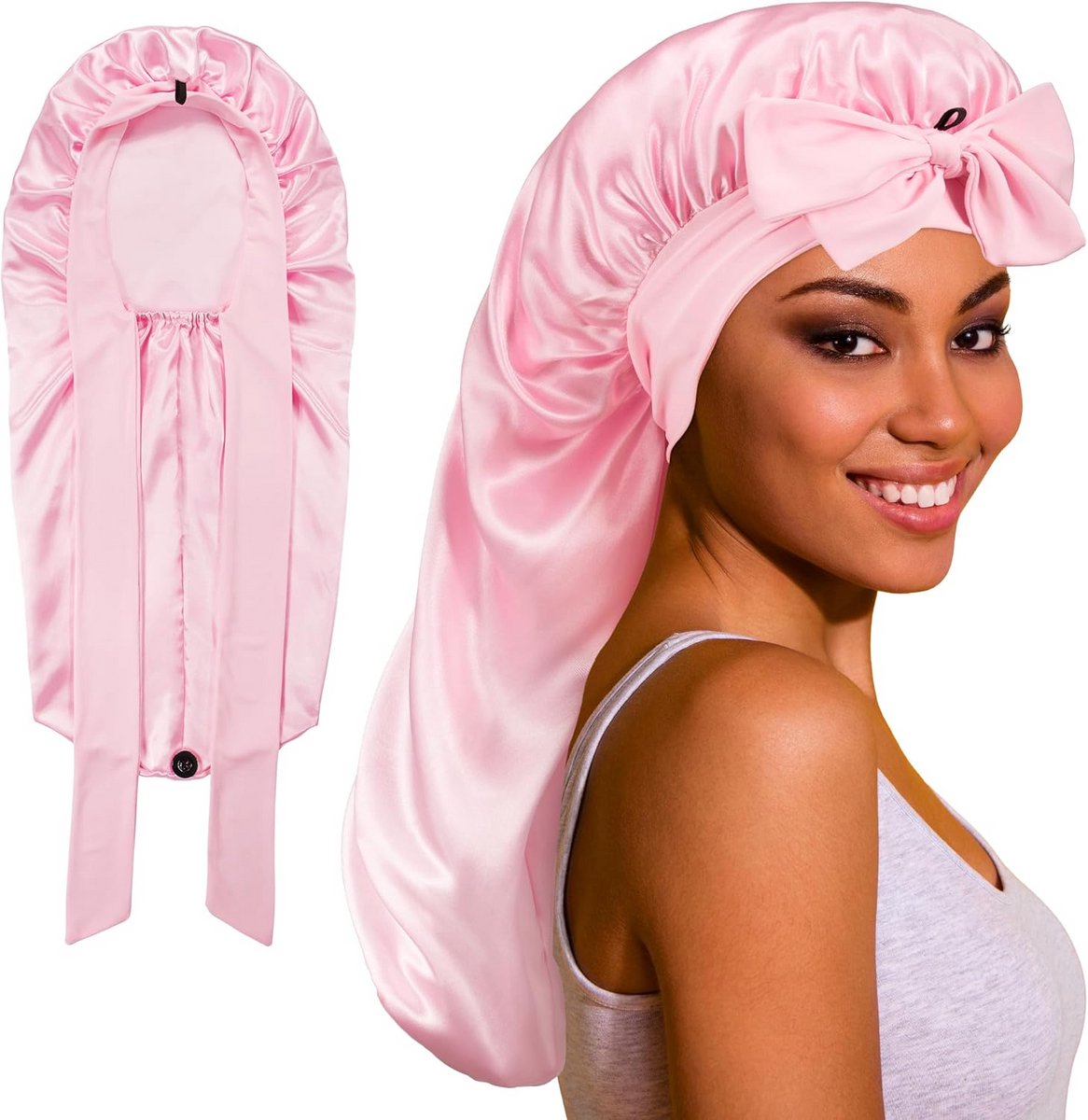 Oversized Satijnen Slaapmuts met Band voor Lang en Krullend Haar
