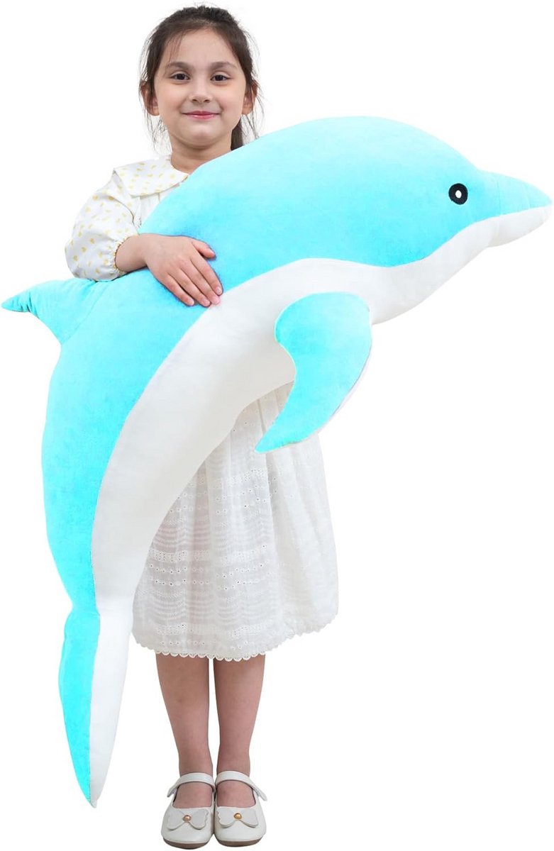 Grote Zachte Dolfijn Knuffel - Extra Pluche Kussen voor Kinderen en Volwassenen - 100cm Blauw