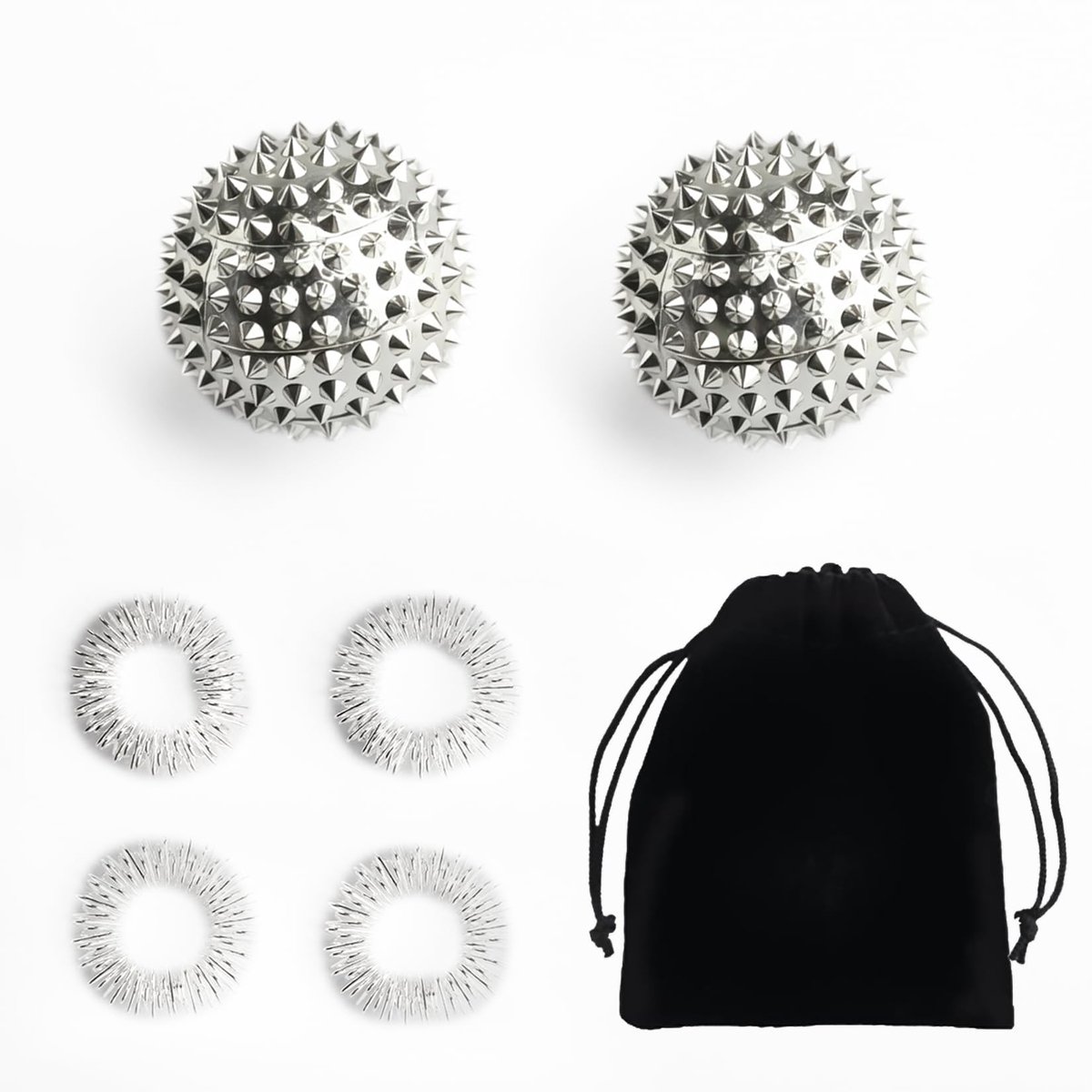 IMPERATORIS® 2 Massage Ball met 4 Acupressuurringen - Trigger Point Ball - Spiky Ball for Foot Massage and Back - Physiotherapy and Recovery - 3.2 cm - Zilver