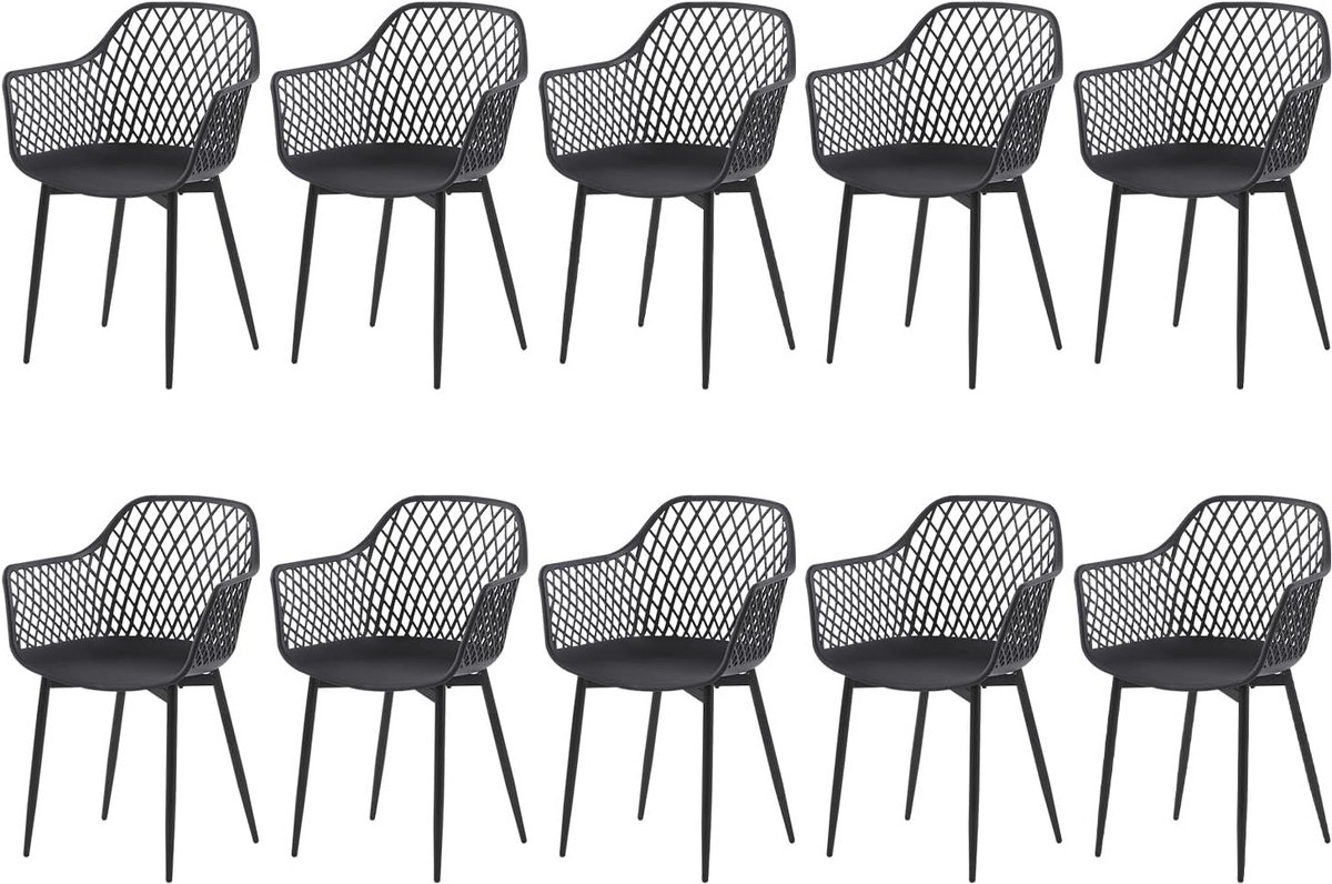 Eetkamerstoelen Set van 10 met Armleuningen - Kunststof Witte Eetstoelen