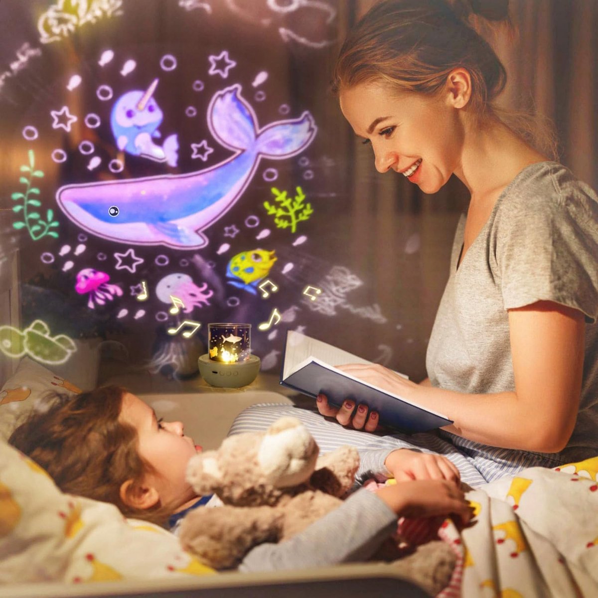 Player night light set - met afstandsbediening en bluetooth speaker - baby night light speler - geschikt voor baby - meisje - galaxy projector - geschikt voor babykamer - ter decoratie van de kamer - ingebouwde set van 21 films – foto 3