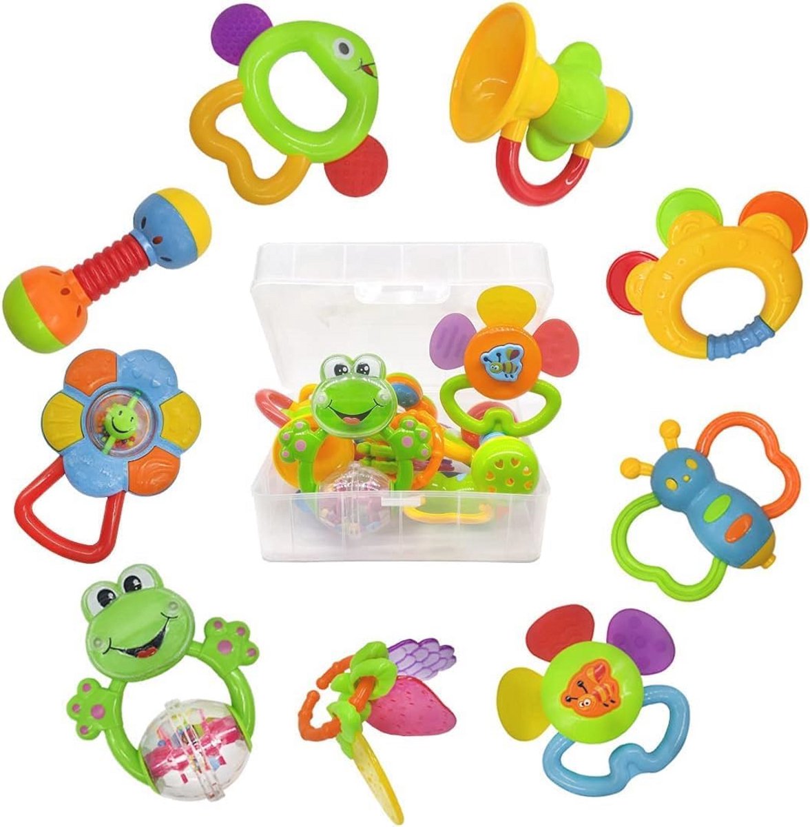 Baby Rammelaar en Bijtring Speelgoed Set - Eerste Rammelaars Gift Set voor Pasgeboren Baby's (11 PCS)