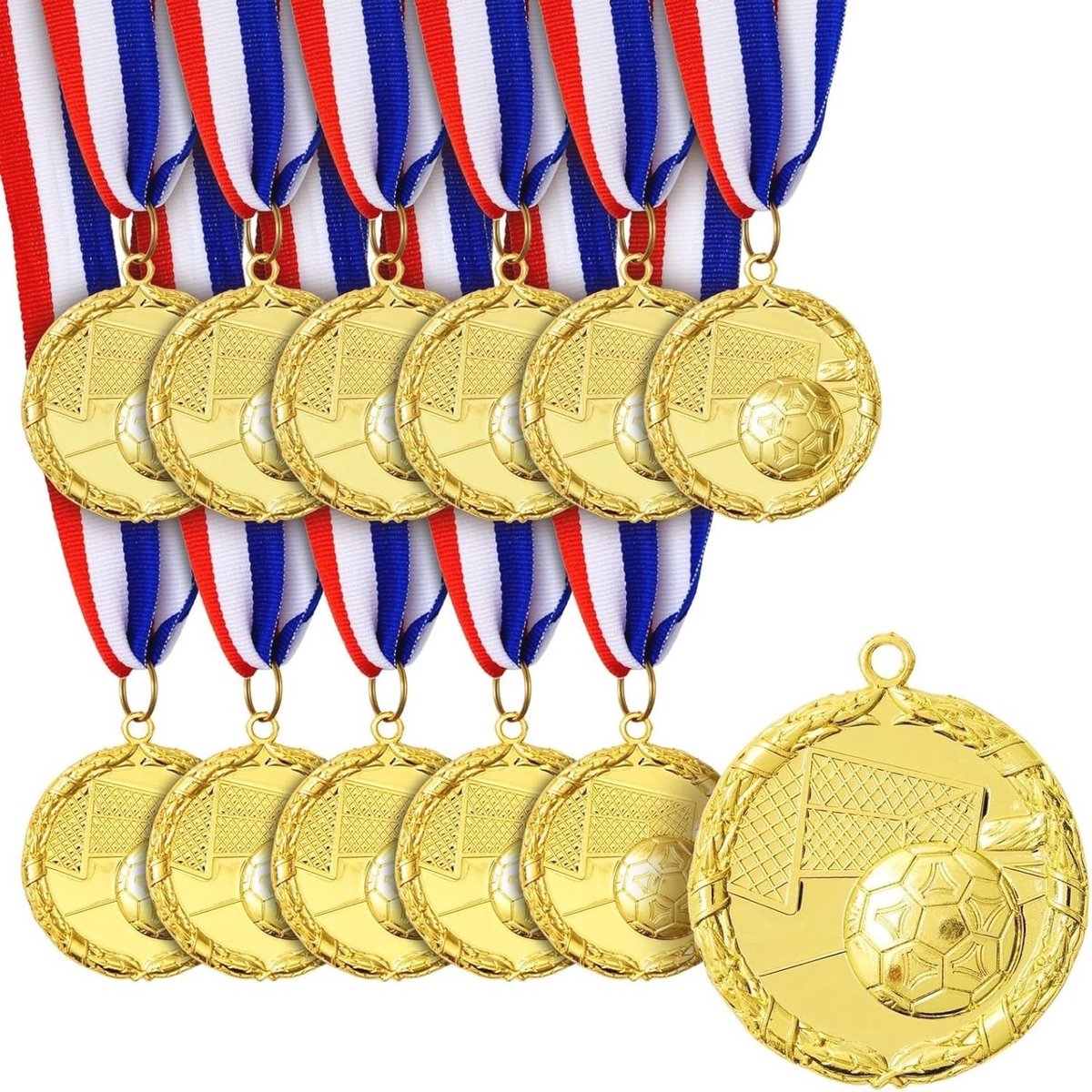 Gouden Voetbalmedailles 12-Pack - Metalen Medailles voor Teamdeelname en Feestgunsten