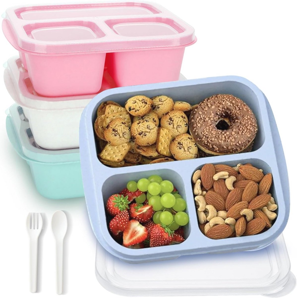 Herbruikbare Snackcontainers met 4 Compartimenten - Ideaal voor Maaltijdvoorbereiding en Tussendoortjes