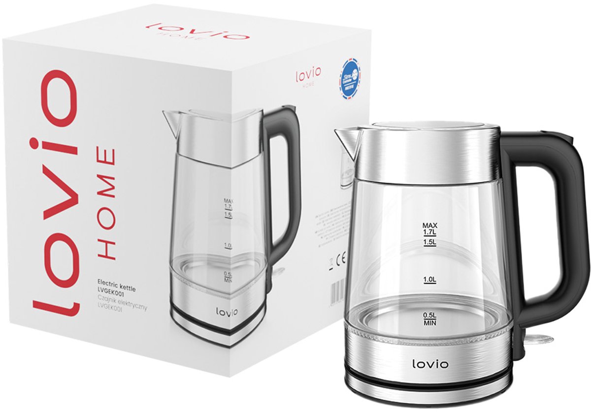 LOVIO Serie - Glazen Draadloze Waterkoker - 1.7L - 2200W - LED Verlichting