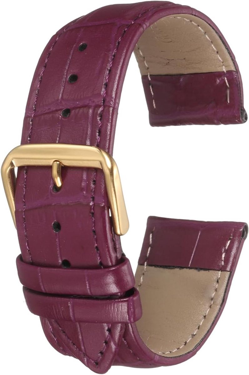 Allecta - Leren horlogeband 22 mm reliëf patroon rundleer vervanging paars-goud