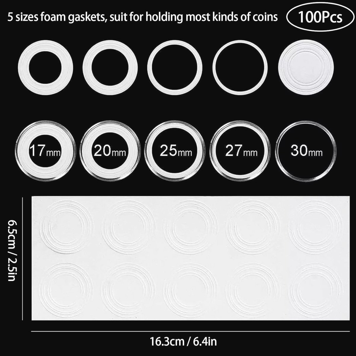 Ronde muntenhouder met 100 capsule voor munten van 17 mm tot 30 mm