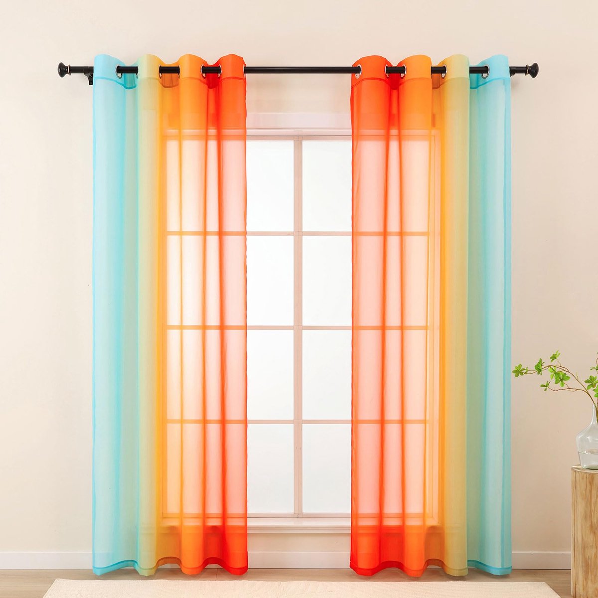 Unyqoos Transparante gordijnen met kleurverloop voor sfeervolle woon- en slaapkamers 140 x 145 cm Blauw Oranje
